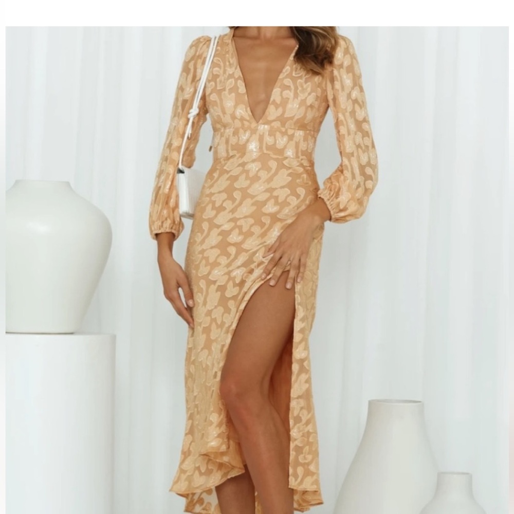 Hello Molly Gold Leaf Midi Dress - Size 8 - NWT